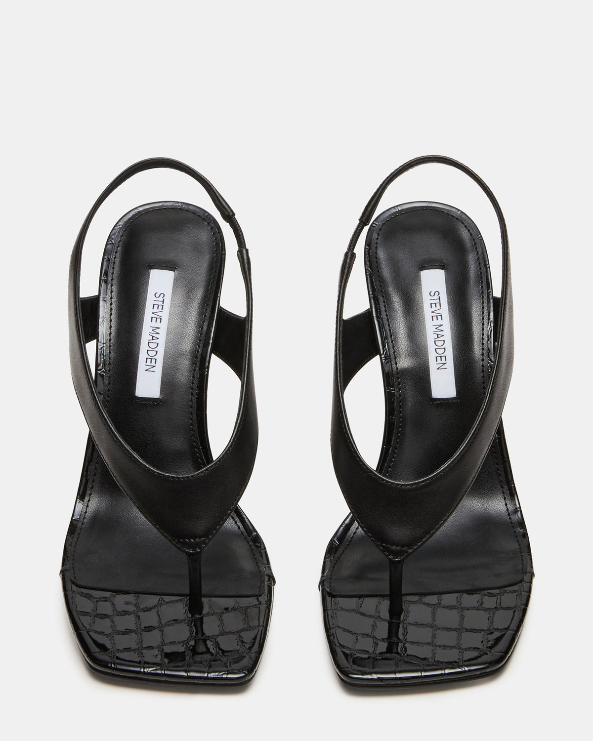 IMPROV Black Leather Square-Toe Thong Slingback Women's Heel Steve Madden BLACK LEATHER