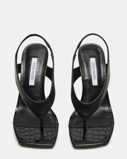 IMPROV Black Leather Square-Toe Thong Slingback Women's Heel Steve Madden BLACK LEATHER