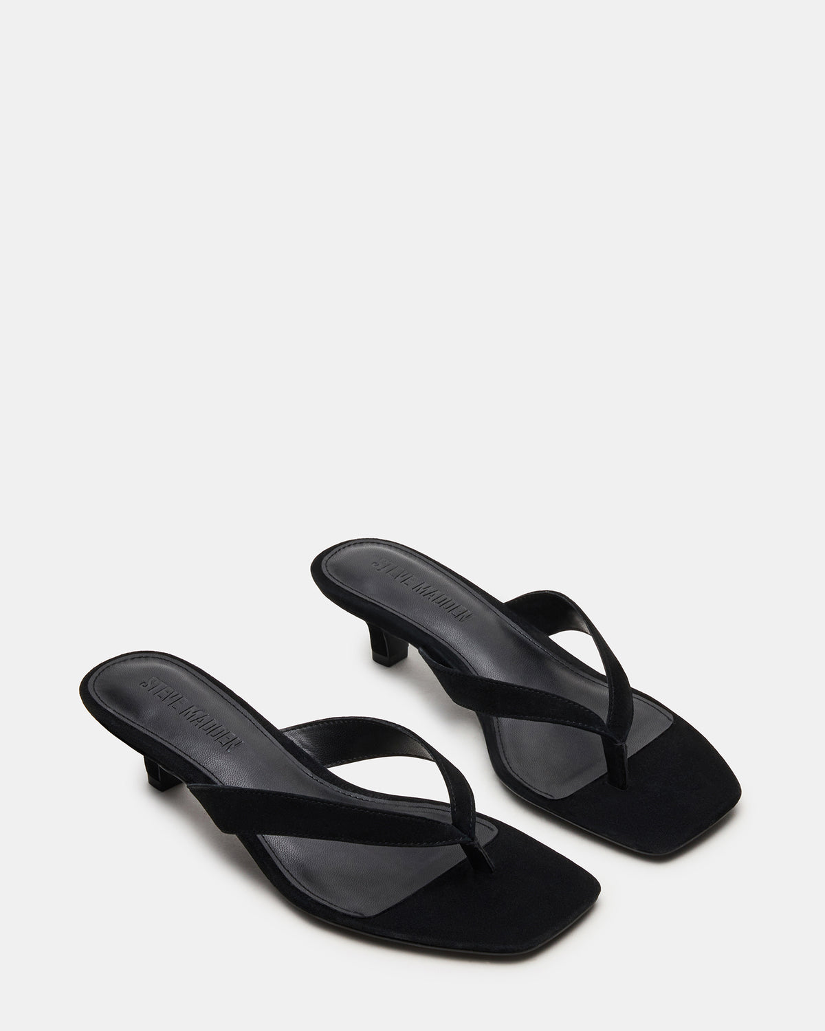TRACIE Black Suede Thong Strap Women's Kitten Heel Steve Madden BLACK SUEDE