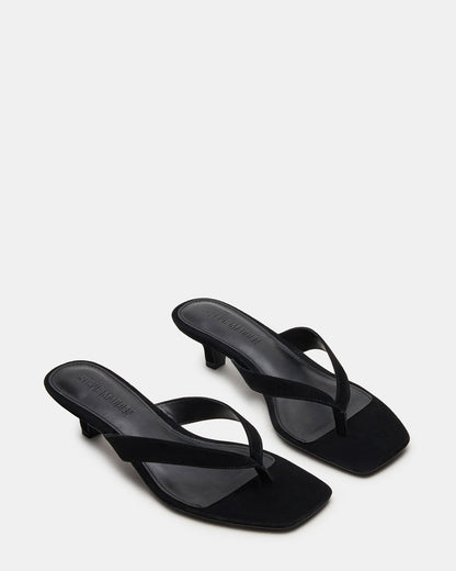 TRACIE Black Suede Thong Strap Women's Kitten Heel Steve Madden BLACK SUEDE