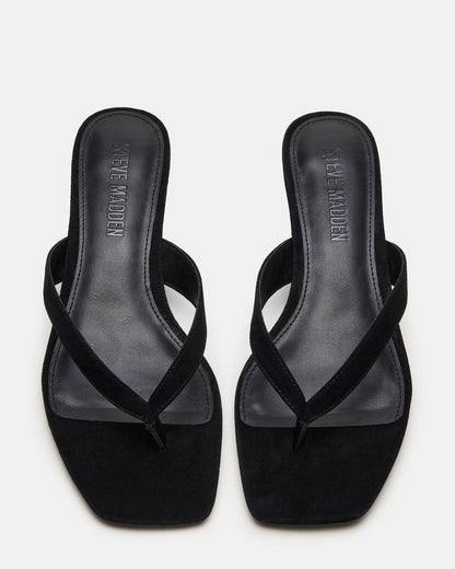 TRACIE Black Suede Thong Strap Women's Kitten Heel Steve Madden BLACK SUEDE
