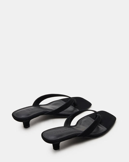 TRACIE Black Suede Thong Strap Women's Kitten Heel Steve Madden BLACK SUEDE