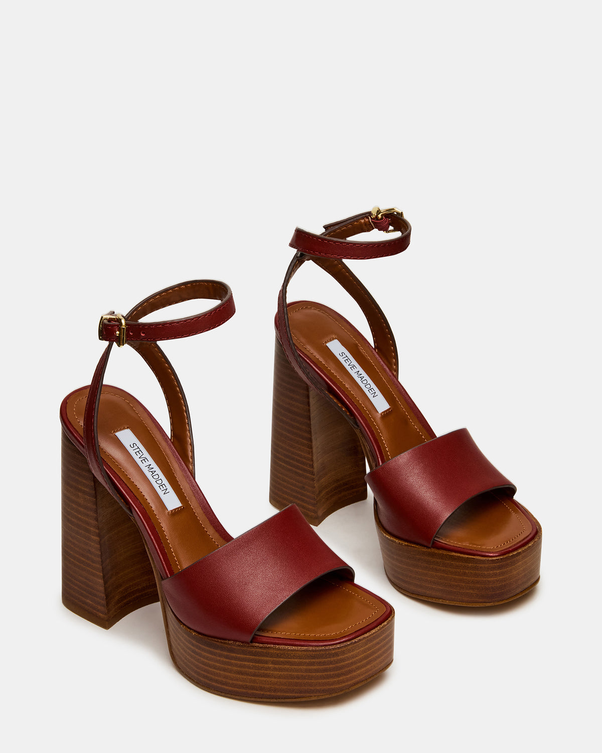 FLORIA Rust Leather Square-Toe Block Heel Platform Women's Heel Steve Madden RUST LEATHER