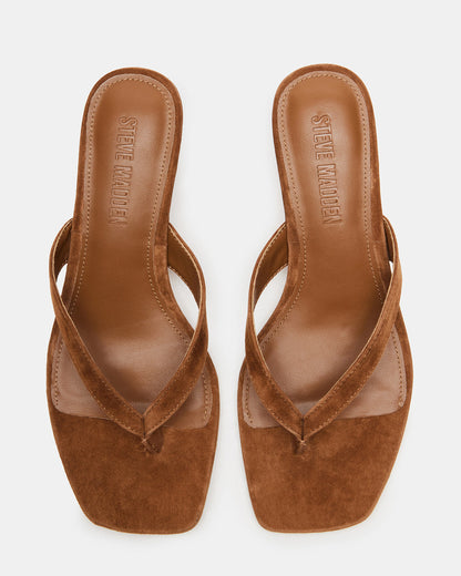 TRACIE Chestnut Suede Thong Strap Women's Kitten Heel Steve Madden CHESTNUT SUEDE