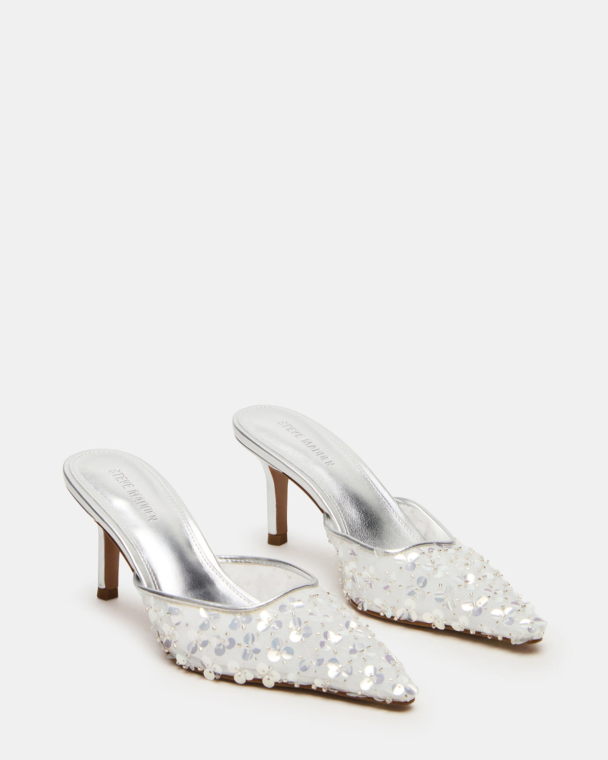 ALEXI Sequin Silver Pointed-Toe Mule Women's Heel Steve Madden SILVER