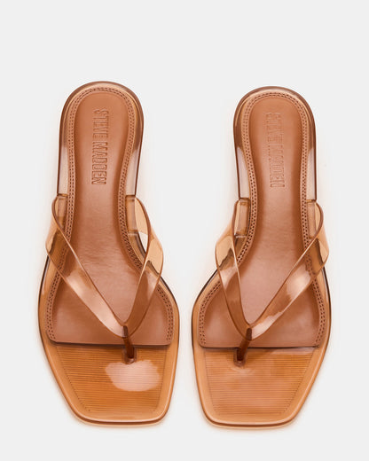 TRACIE Jelly Tan Thong Strap Women's Kitten Heel Steve Madden TAN