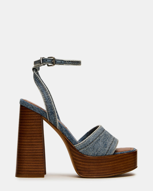 FLORIA Denim Square-Toe Block Heel Platform Women's Heel Steve Madden DENIM