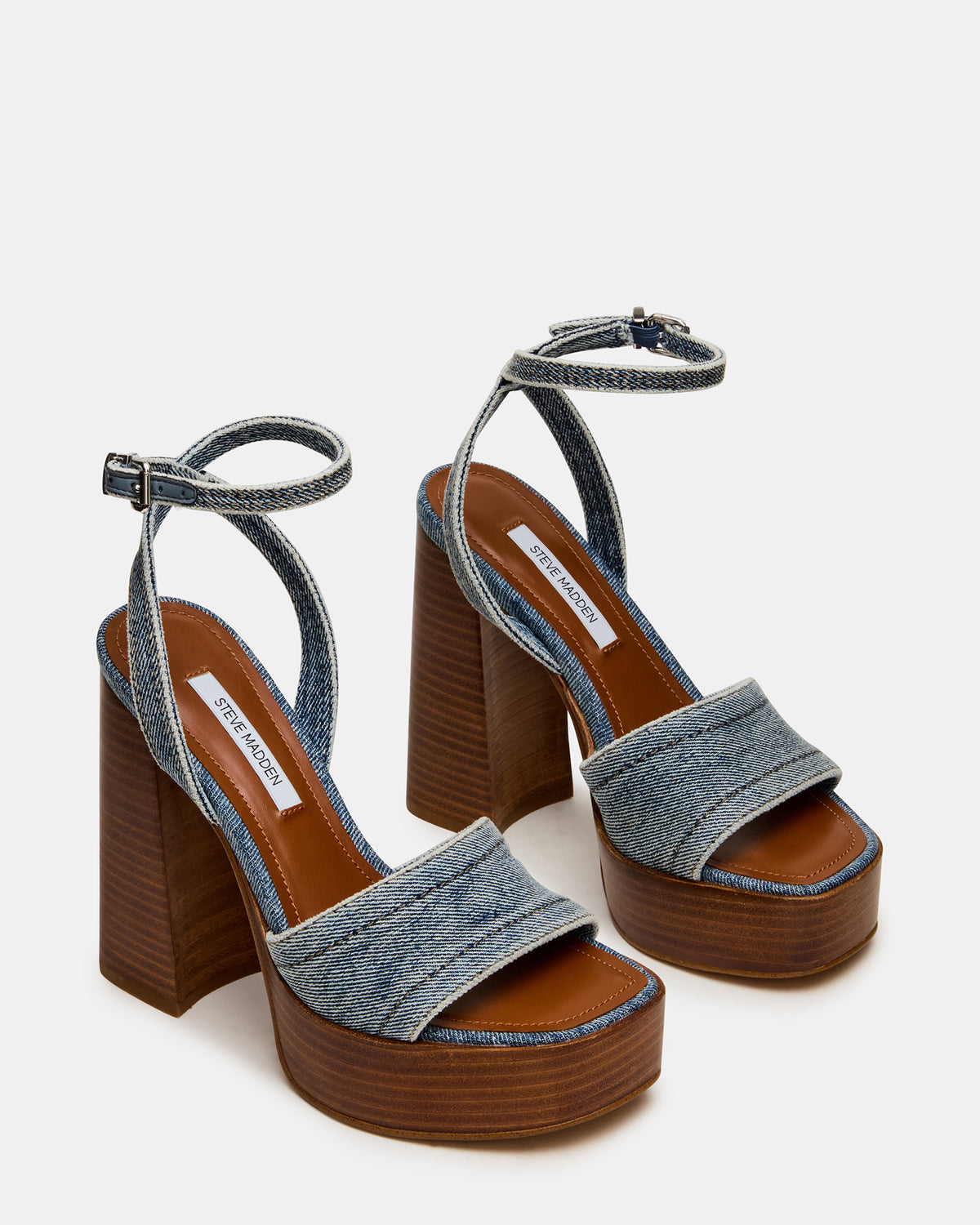 FLORIA Denim Square-Toe Block Heel Platform Women's Heel Steve Madden DENIM