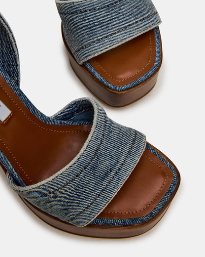 FLORIA Denim Square-Toe Block Heel Platform Women's Heel Steve Madden DENIM