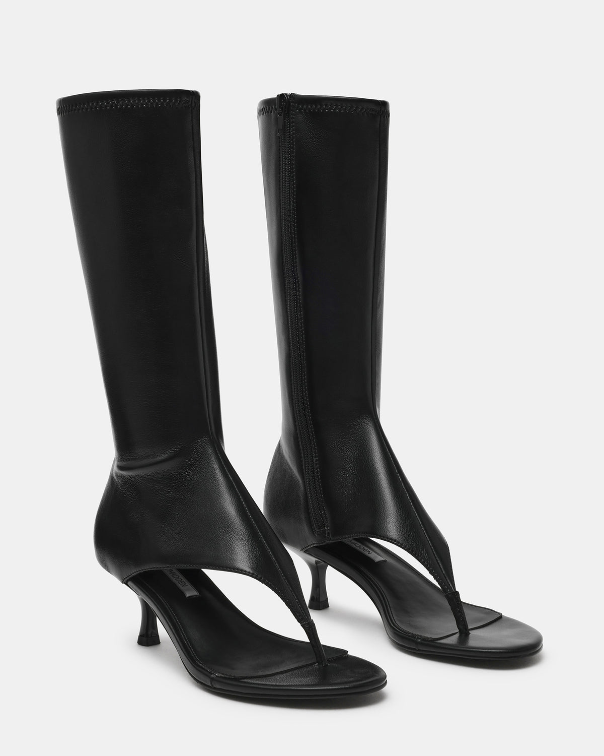 RELENTLESS Black Thong Open-Toe Boot Shaft Women's Heel Steve Madden BLACK