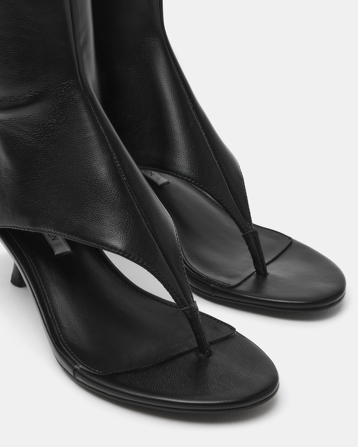 RELENTLESS Black Thong Open-Toe Boot Shaft Women's Heel Steve Madden BLACK