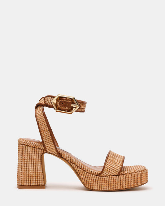 ELIDA Raffia Ankle Strap Platform Women's Block Heel
