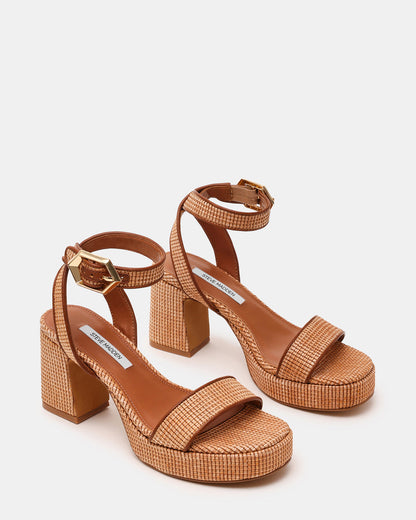 ELIDA Raffia Ankle Strap Platform Women's Block Heel Steve Madden RAFFIA
