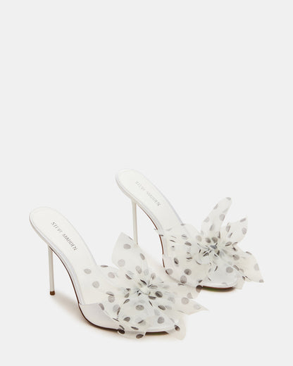 DAVINA Tulle White/Black Polka Dot Rounded Open-Toe Mule Stiletto Women's Heel Steve Madden WHITE/BLACK POLKA DOT