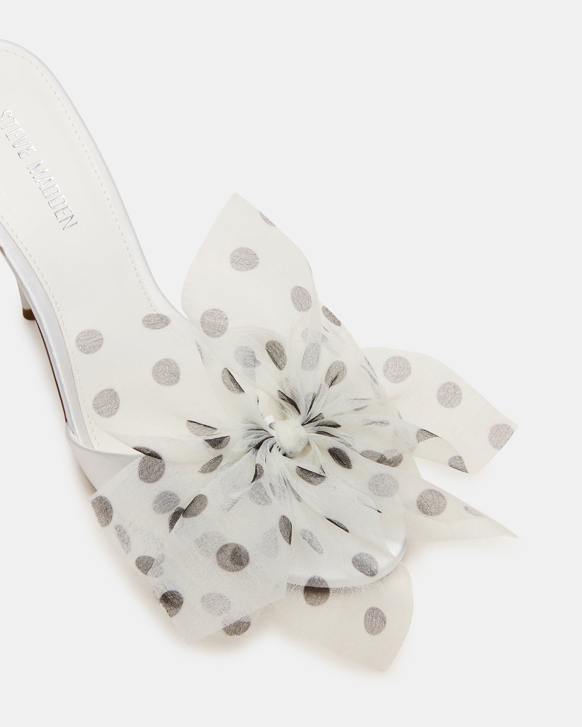 DAVINA Tulle White/Black Polka Dot Rounded Open-Toe Mule Stiletto Women's Heel Steve Madden WHITE/BLACK POLKA DOT