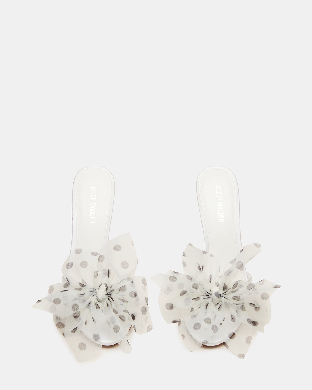 DAVINA Tulle White/Black Polka Dot Rounded Open-Toe Mule Stiletto Women's Heel Steve Madden WHITE/BLACK POLKA DOT