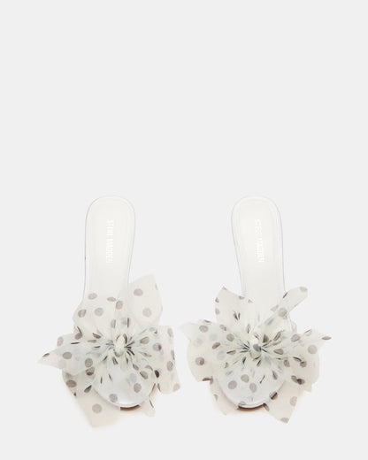 DAVINA Tulle White/Black Polka Dot Rounded Open-Toe Mule Stiletto Women's Heel Steve Madden WHITE/BLACK POLKA DOT