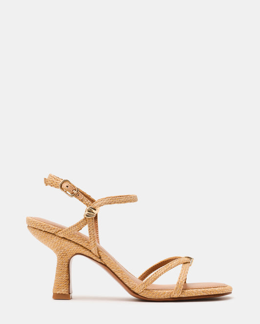 POSY Raffia Gold-Detail Strappy Square-Toe Women's Heel