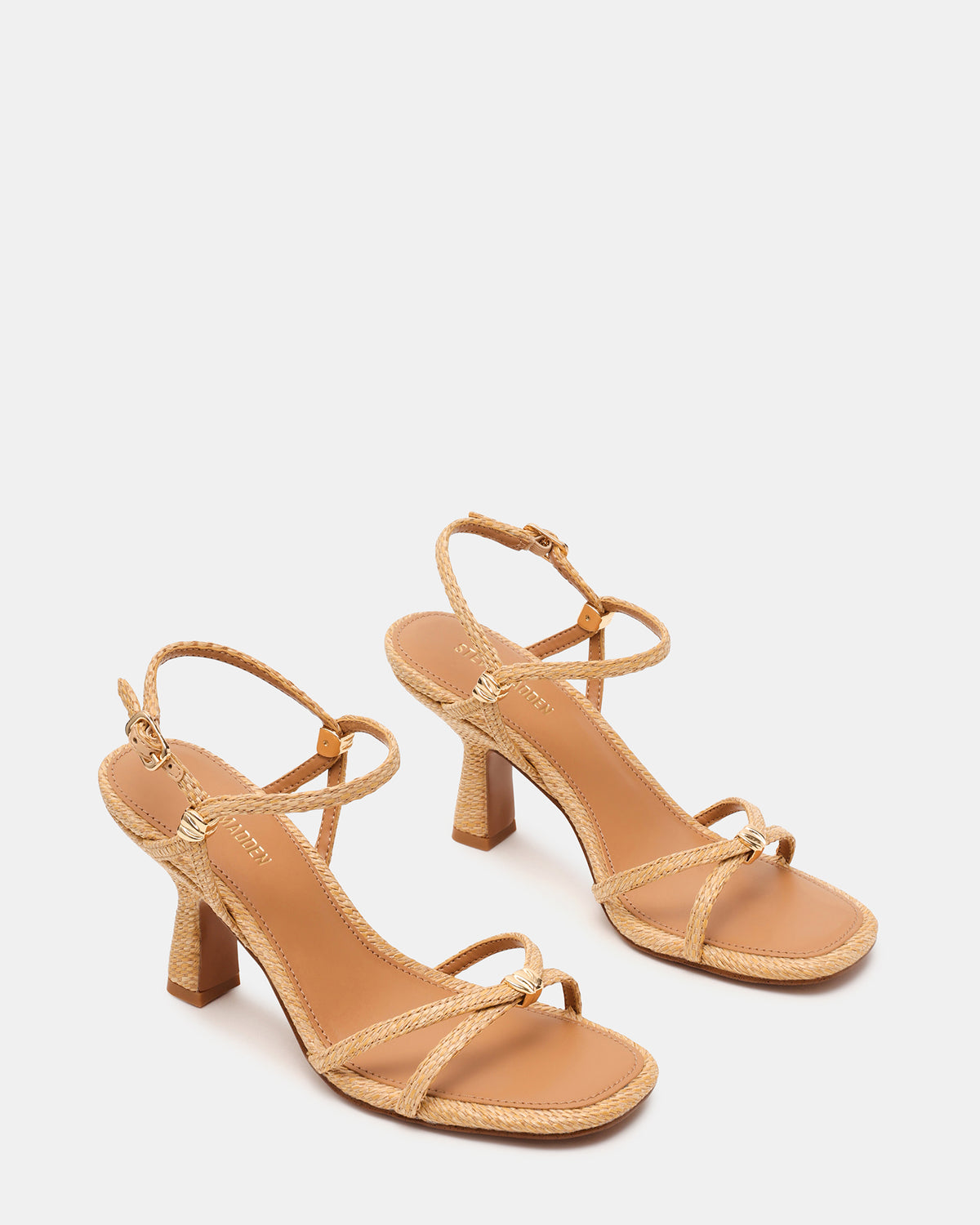 POSY Raffia Gold-Detail Strappy Square-Toe Women's Heel Steve Madden RAFFIA