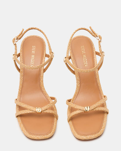 POSY Raffia Gold-Detail Strappy Square-Toe Women's Heel Steve Madden RAFFIA