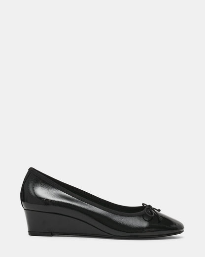 KLUTZY Black Patent Ballet Wedge Bow Round-Toe Women's Heel Steve Madden BLACK PATENT
