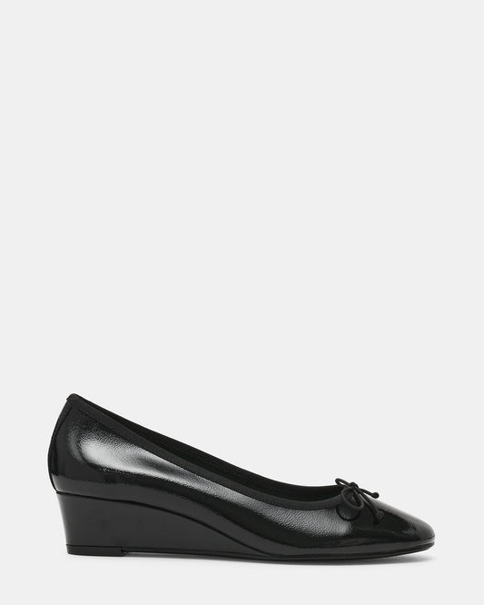 KLUTZY Black Patent Ballet Wedge Bow Round-Toe Women's Heel