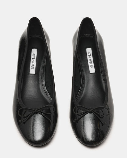 KLUTZY Black Patent Ballet Wedge Bow Round-Toe Women's Heel Steve Madden BLACK PATENT