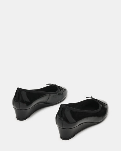 KLUTZY Black Patent Ballet Wedge Bow Round-Toe Women's Heel Steve Madden BLACK PATENT