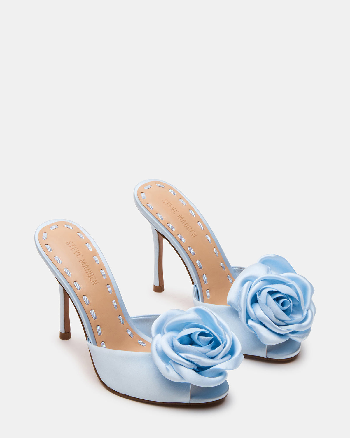 PRIYA Flower Blue Satin Mule Women's Heel Steve Madden BLUE SATIN