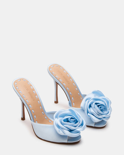 PRIYA Flower Blue Satin Mule Women's Heel Steve Madden BLUE SATIN