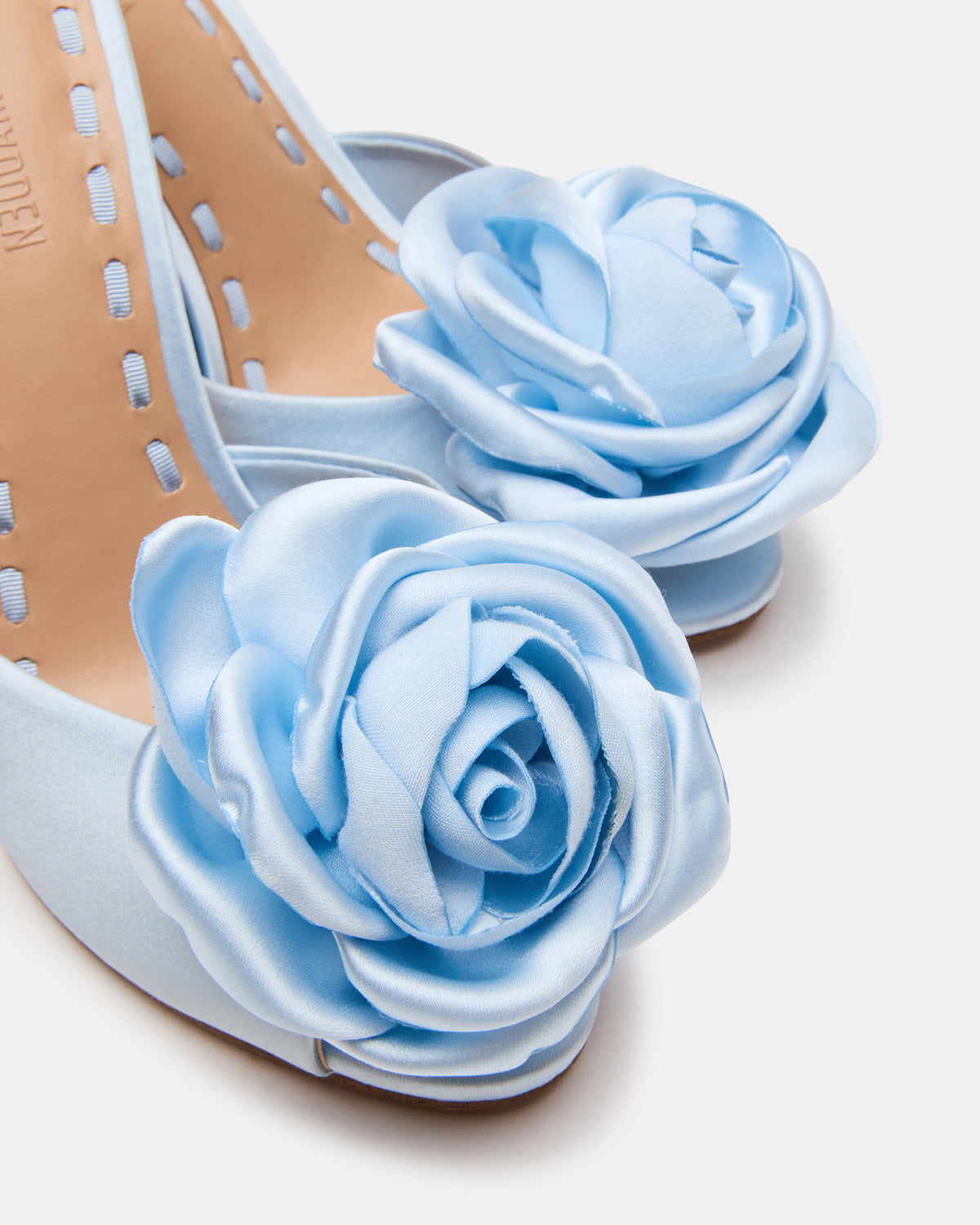 PRIYA Flower Blue Satin Mule Women's Heel Steve Madden BLUE SATIN