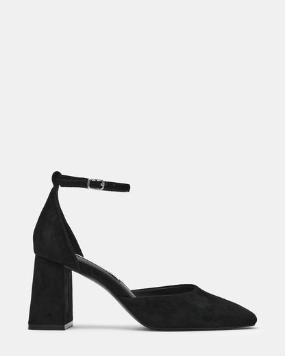 HARTLYN Black Suede Square-Toe Block Heel Ankle Strap Women's Heel Steve Madden BLACK SUEDE