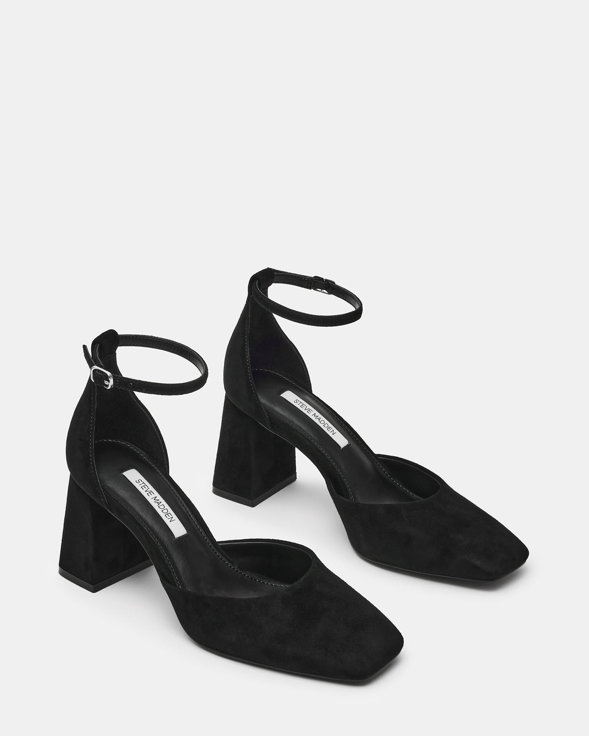 HARTLYN Black Suede Square-Toe Block Heel Ankle Strap Women's Heel Steve Madden BLACK SUEDE