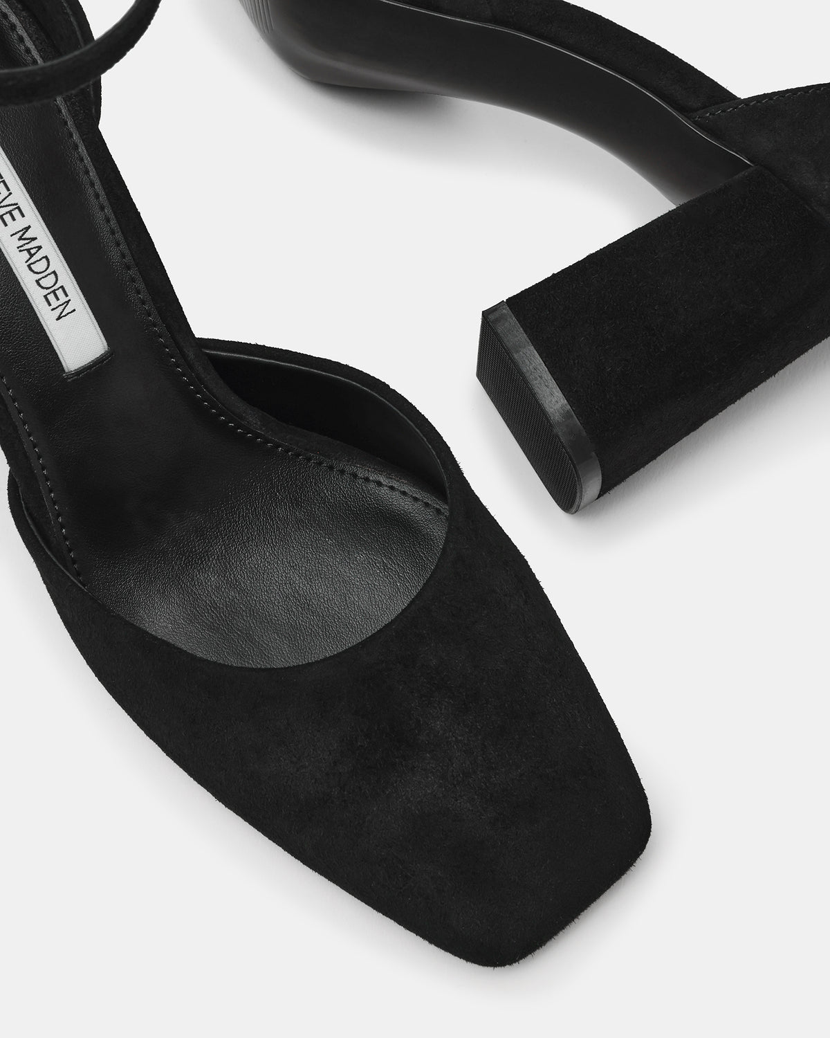 HARTLYN Black Suede Square-Toe Block Heel Ankle Strap Women's Heel Steve Madden BLACK SUEDE