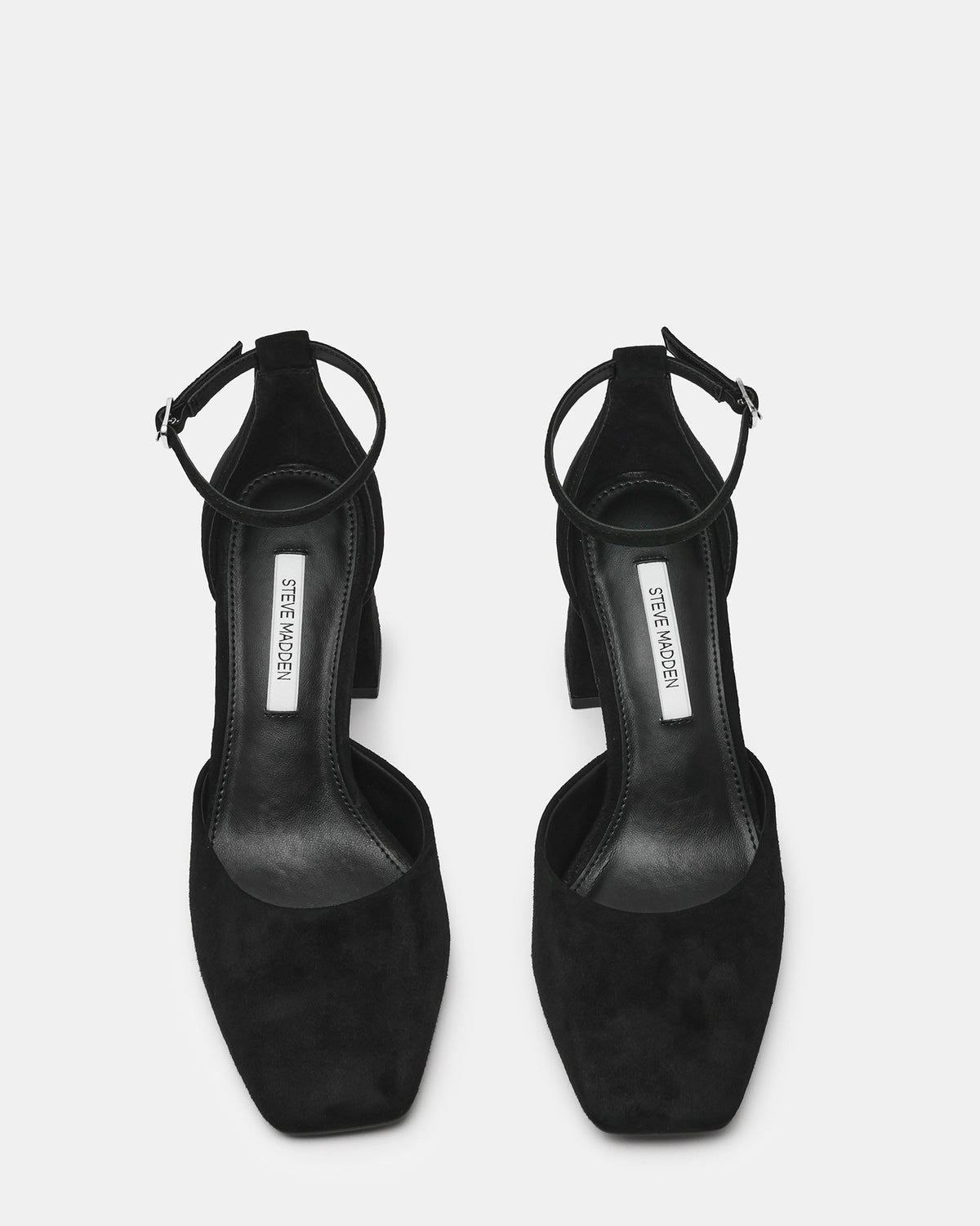 HARTLYN Black Suede Square-Toe Block Heel Ankle Strap Women's Heel Steve Madden BLACK SUEDE