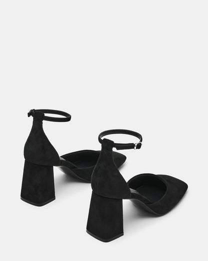 HARTLYN Black Suede Square-Toe Block Heel Ankle Strap Women's Heel Steve Madden BLACK SUEDE
