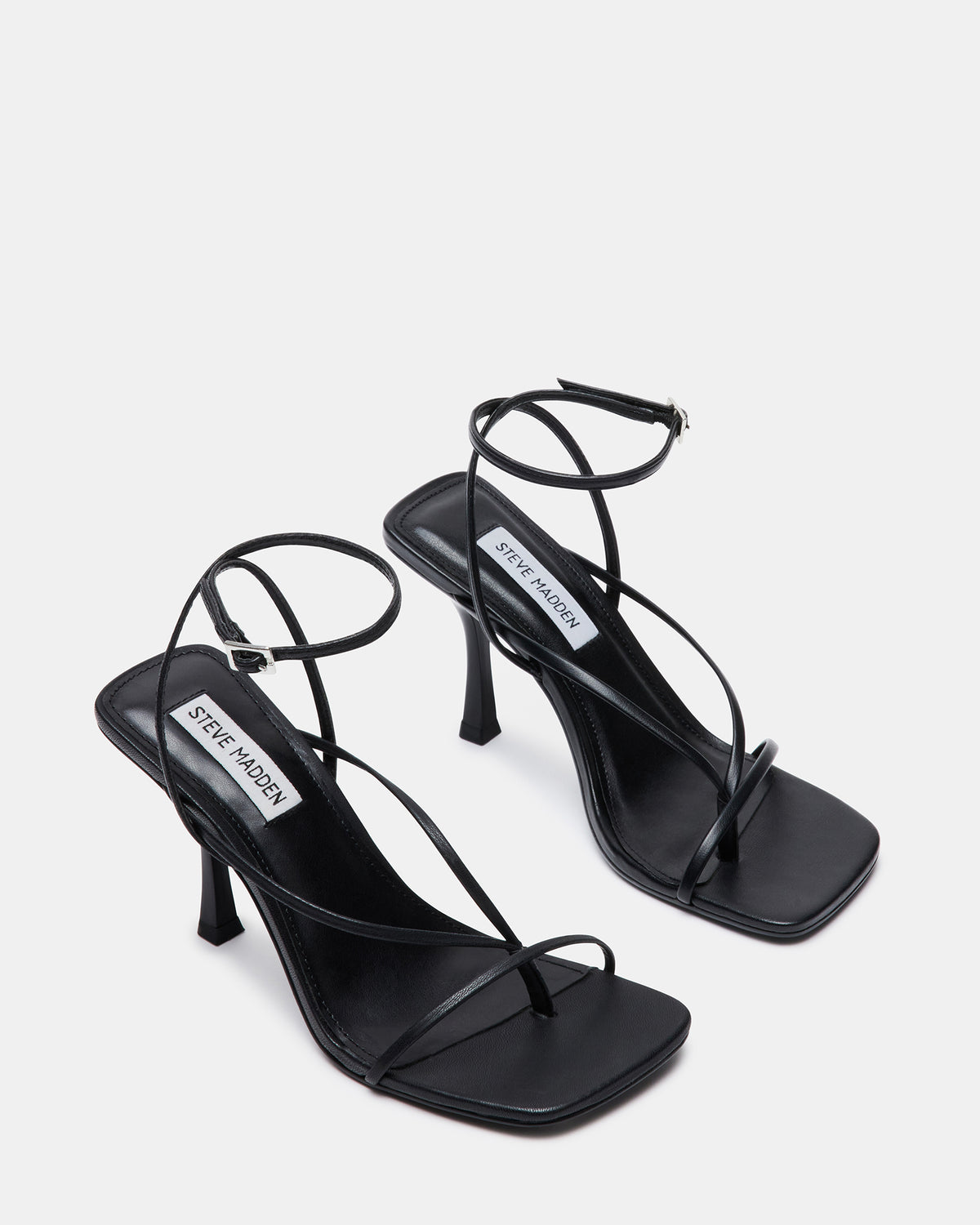 ANNIE Black Women's Strappy Square Toe Heel Steve Madden BLACK