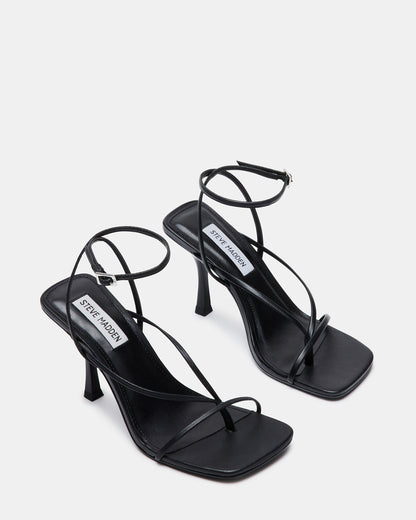 ANNIE Black Women's Strappy Square Toe Heel Steve Madden BLACK
