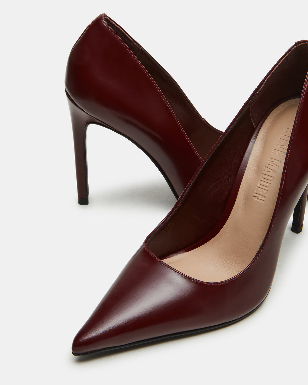 NOIR Wine Leather Pointed-Toe Stiletto Pump Women's Heels Steve Madden WINE LEATHER