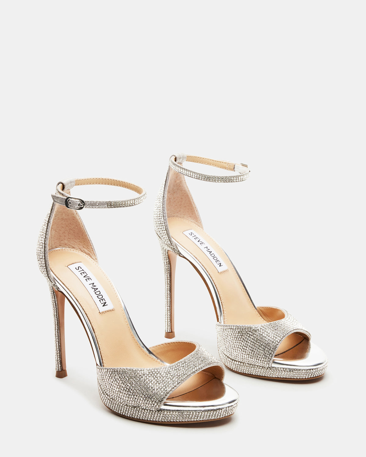 WILEY Silver Rhinestones Open Toe Stiletto Heel | Women's Heels Steve Madden SILVER