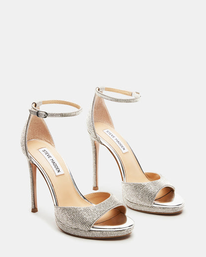WILEY Silver Rhinestones Open Toe Stiletto Heel | Women's Heels Steve Madden SILVER