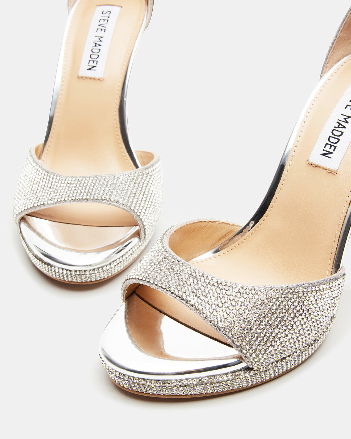WILEY Silver Rhinestones Open Toe Stiletto Heel | Women's Heels Steve Madden SILVER