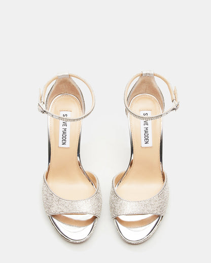 WILEY Silver Rhinestones Open Toe Stiletto Heel | Women's Heels Steve Madden SILVER