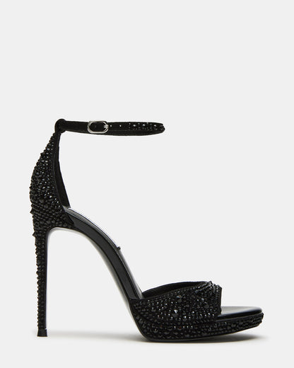 WILEY Black Rhinestone Women's Open Toe Stiletto Heel Steve Madden BLACK