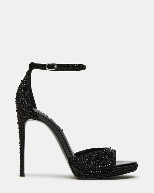 WILEY Black Rhinestone Women's Open Toe Stiletto Heel
