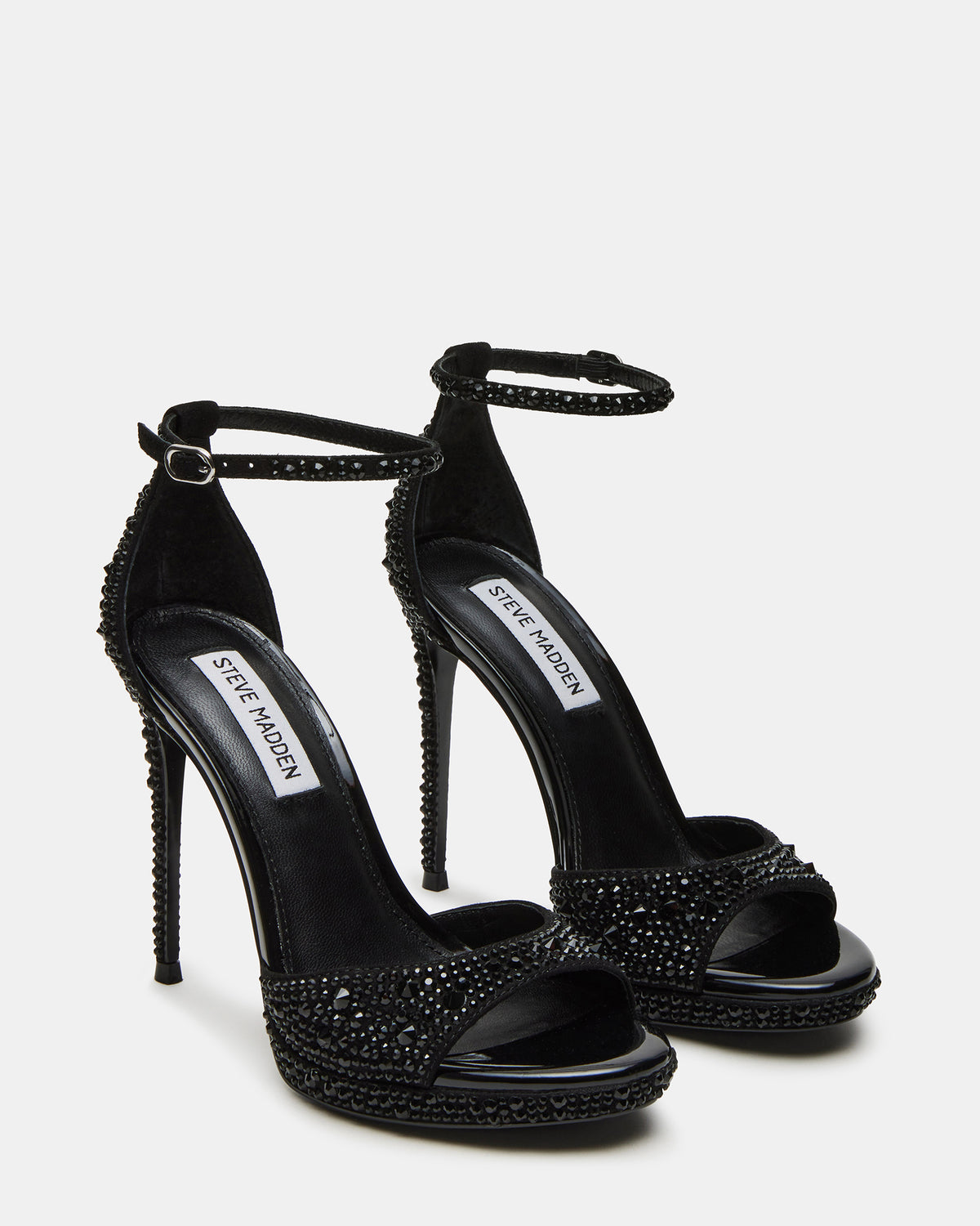 WILEY Black Rhinestone Women's Open Toe Stiletto Heel Steve Madden BLACK