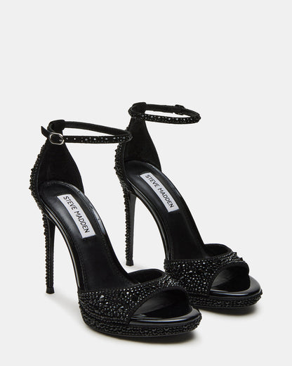 WILEY Black Rhinestone Women's Open Toe Stiletto Heel Steve Madden BLACK