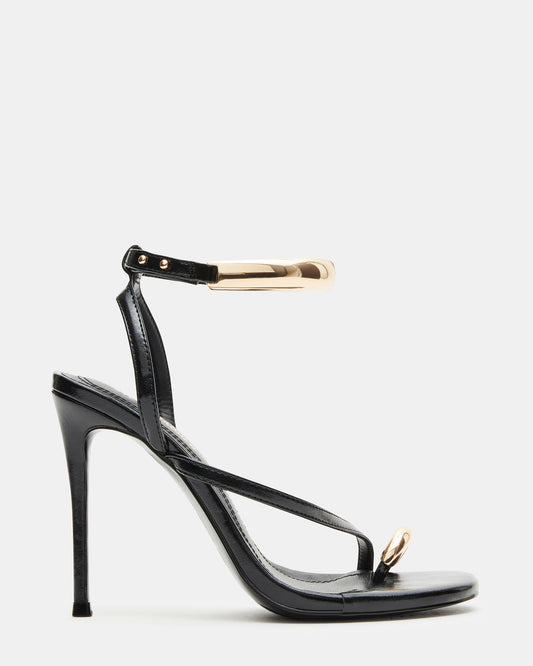 TIA Black Strappy Open-Toe Stiletto Women's Heel