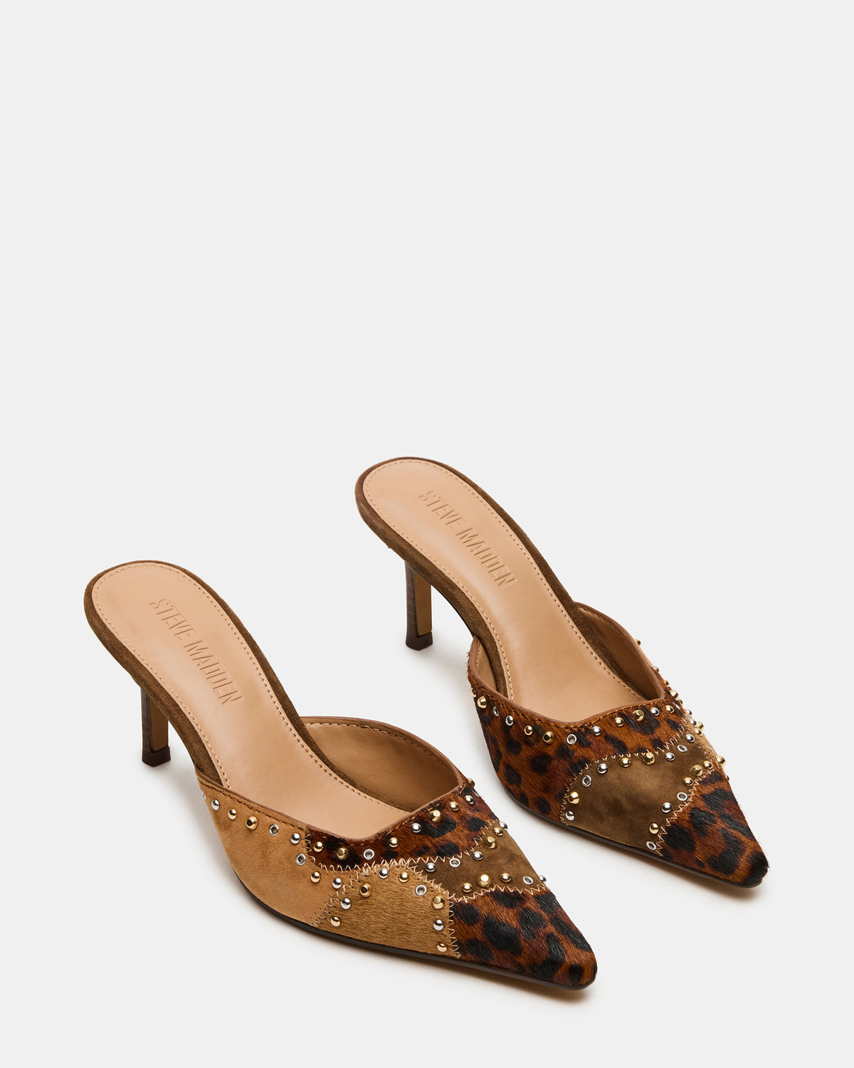 ALEXI Leopard Multi Studs Pointed-Toe Mule Women's Heel Steve Madden LEOPARD MULTI