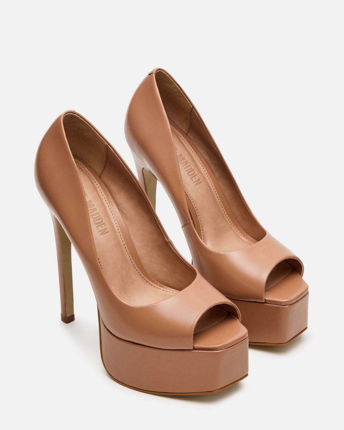 IVES Blush Box Leather Platform Square-Toe Stiletto Women's Heel Steve Madden BSH BOX LEA